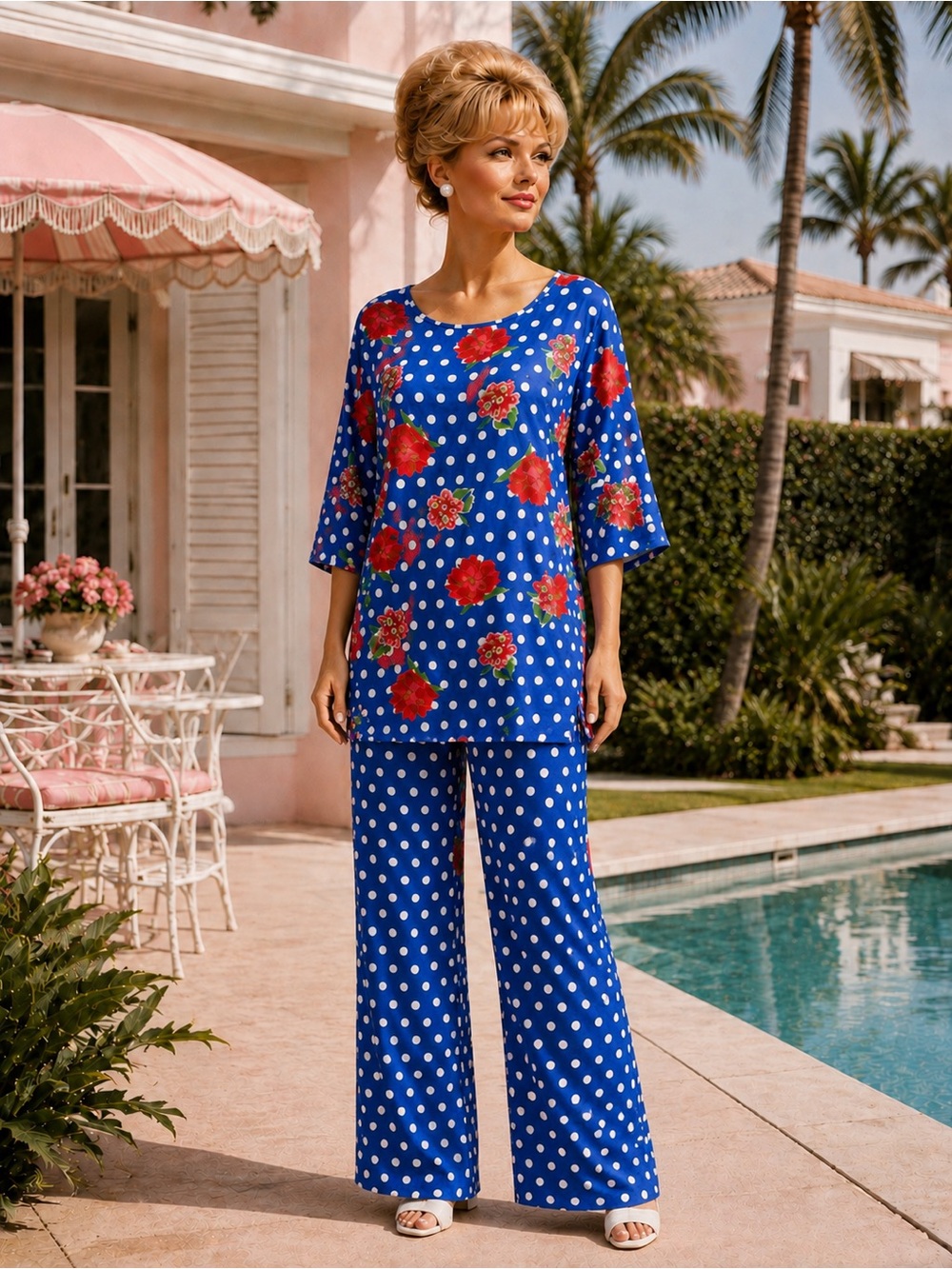 Eve Stillman Vintage 1960’s Blue Floral Polka Dot Pajama Set | MEDIUM